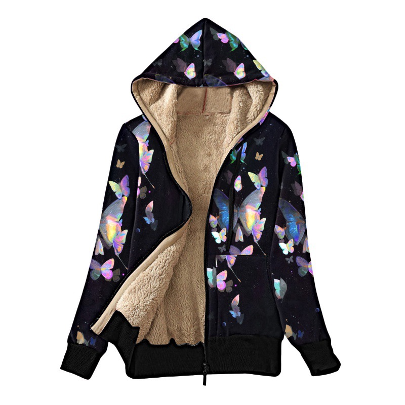 Loose Plush Multicolor Print Panel Jacket Navy - Shop at LoveMi