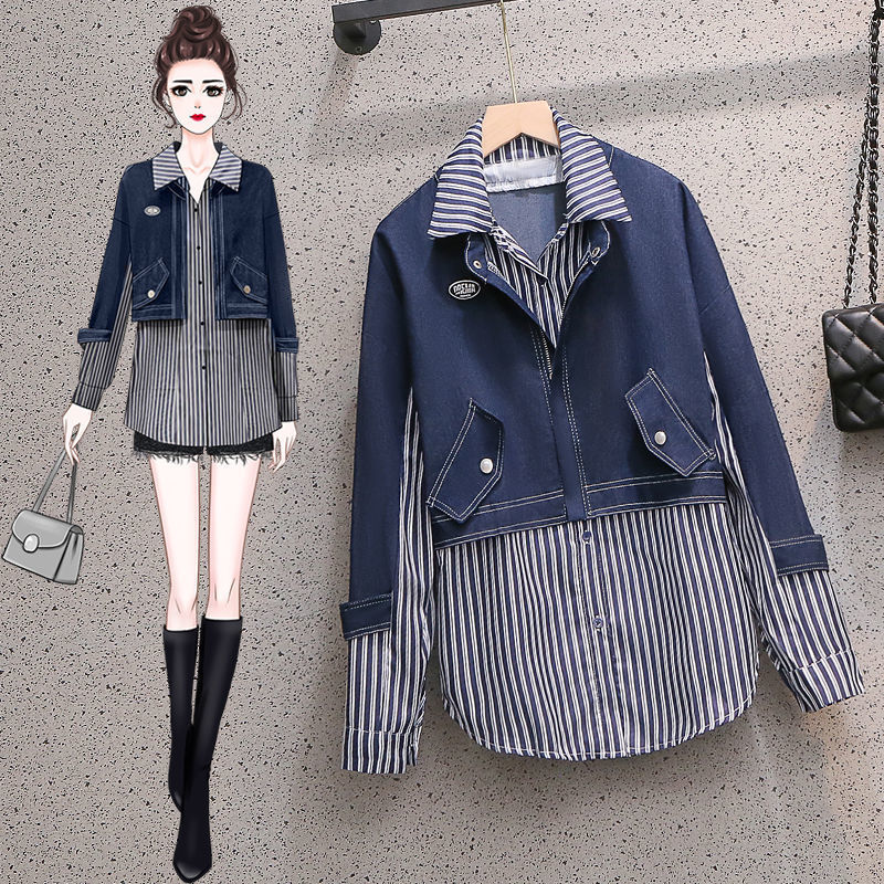 Title 1, Casual Denim Jacket Fake Two-piece Suit Women