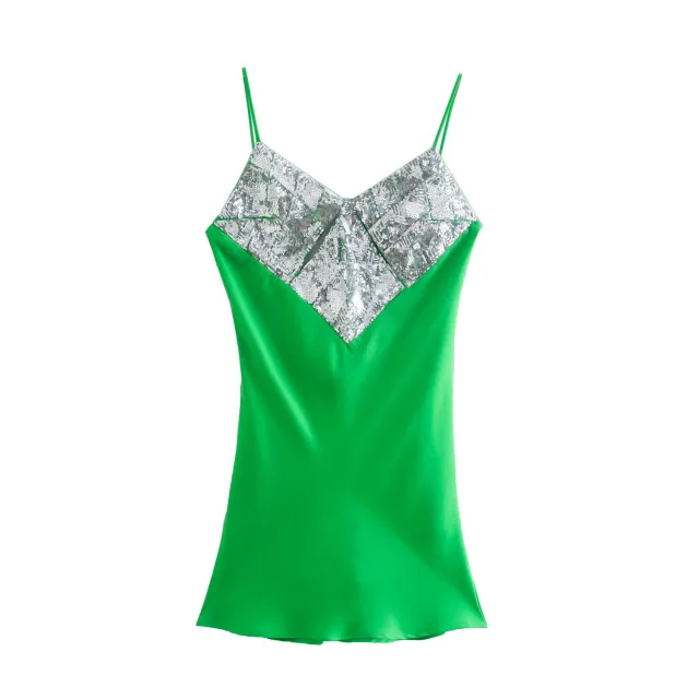 Spring European Silk Satin Texture Mini Dress Green - Shop at LoveMi