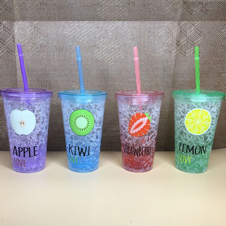 Cartoon Cat Printed Crushed Ice Double-layer Cold Storage Cup