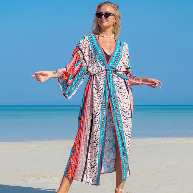 Rayon Print Cardigan Beach Skirt Bikini Blouse 6Tyle - Shop at LoveMi