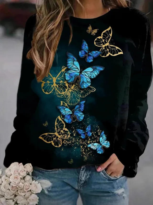Flower Butterfly Round Neck Sweatshirt Female Ph1M211112T Xxs - Shop at LoveMi