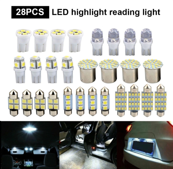 28pcs Car Interior White Combo LED Map Dome Door Trunk License Plate Light Bulbs thumbnail 14