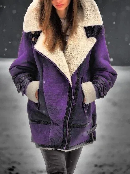 New European And American Thickened Fur One piece Women's Coat Purple - Shop at LoveMi