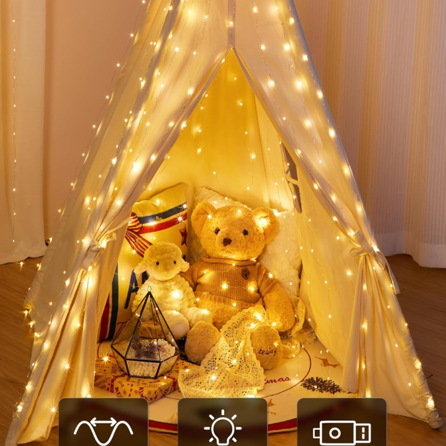 300 LED Fairy Curtain Lights Warm White Curtain String Lights USB Plug In 8 Lighting Modes Christmas Decoration, Hanging Lights