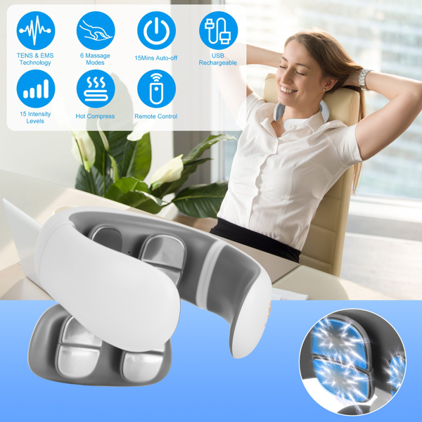 Portable Heated Neck Massager With Remote Control, TENS EMS Technology 8 Massage Heads, 15 Mins Auto Off Electric Pulse Neck Massager Neck Massager With Heat, 6 Modes 20 Intensities