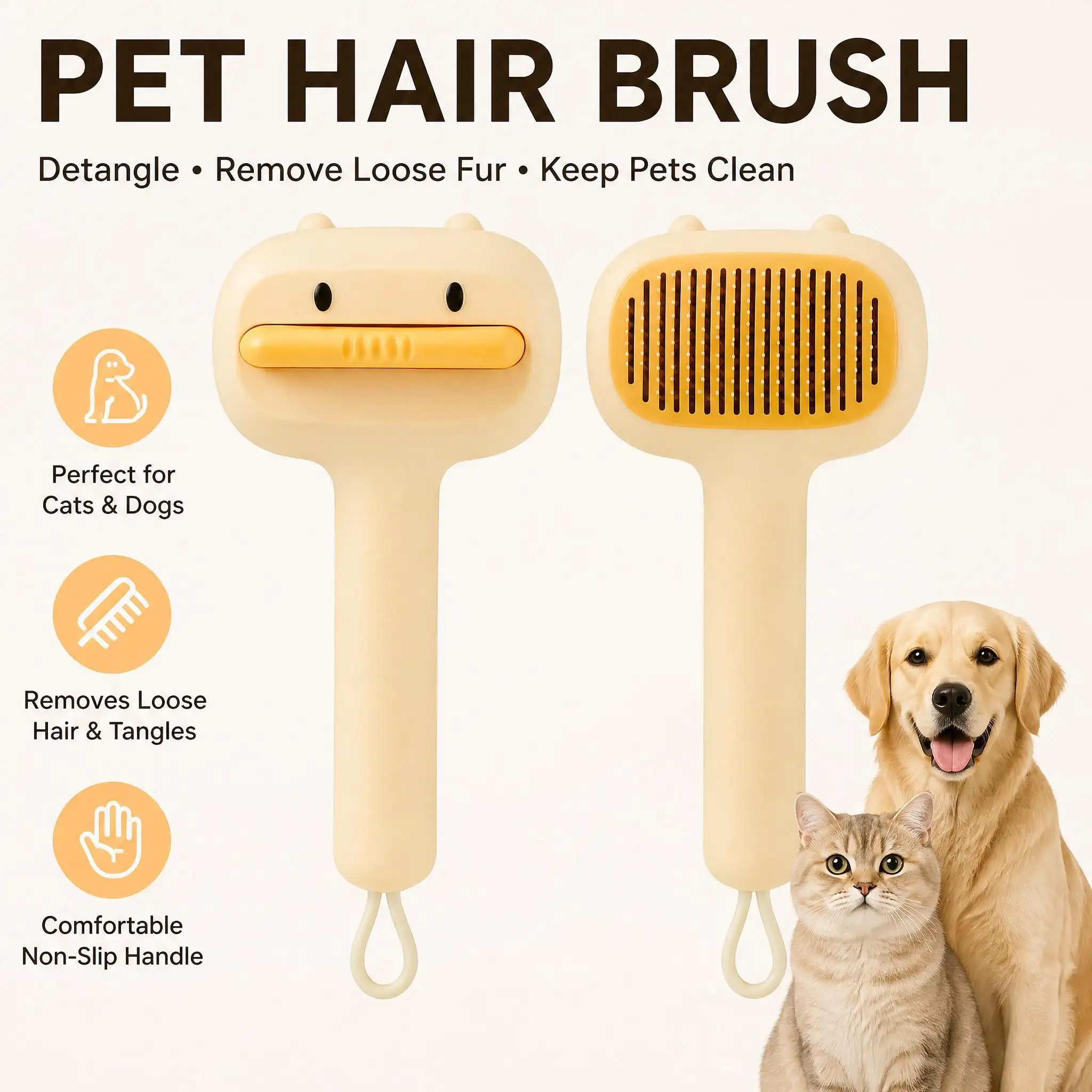 Cute Cartoon Bear Self-Cleaning Pet Brush Universal