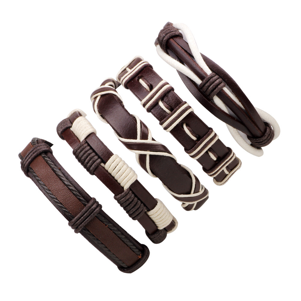 Five-piece Leather Brown Series Bracelet Cowhide Woven Bracelet Men's Bracelet