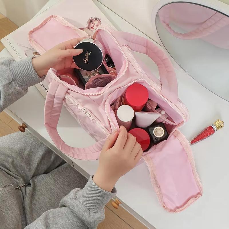 Women's Large-Capacity, Lightweight, Soft-Touch Marshmallow-Style Stand-Up Travel Cosmetic & Toiletry Bag With 4 Compartments And Zipper Closure thumbnail 11