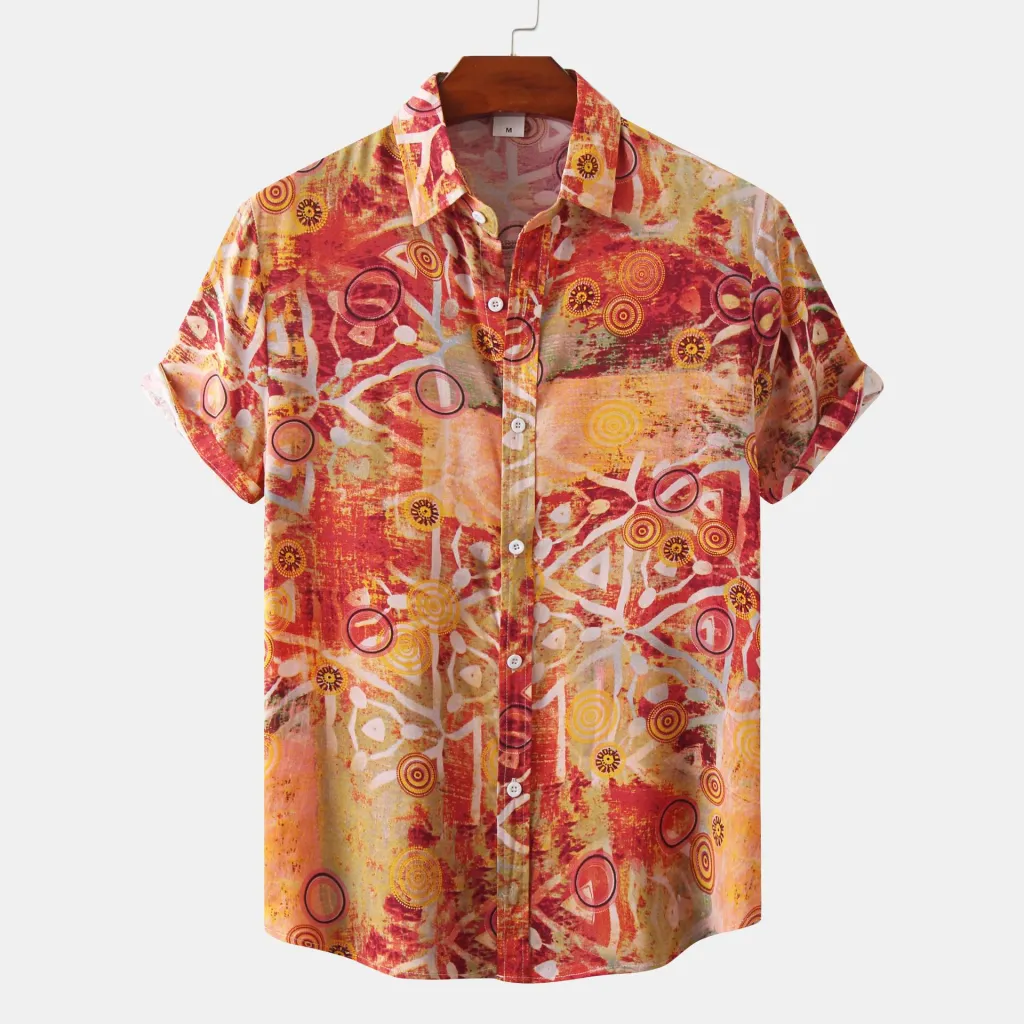 Floral Casual Men's Short Sleeve Shirt - Orange
