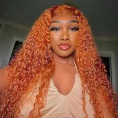 Front Lace Small Curly Orange Curly Hair Chemical Fibre Fake Head Cover - Orange - View 1