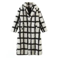 Polo Loose Coat Fashionable Plaid - Black - View 1
