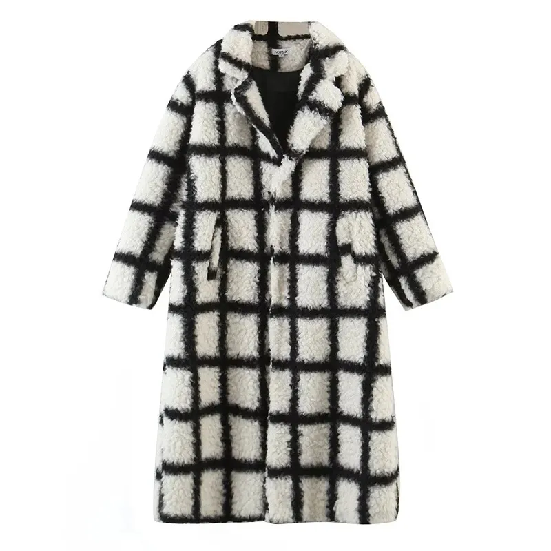 Polo Loose Coat Fashionable Plaid - Black