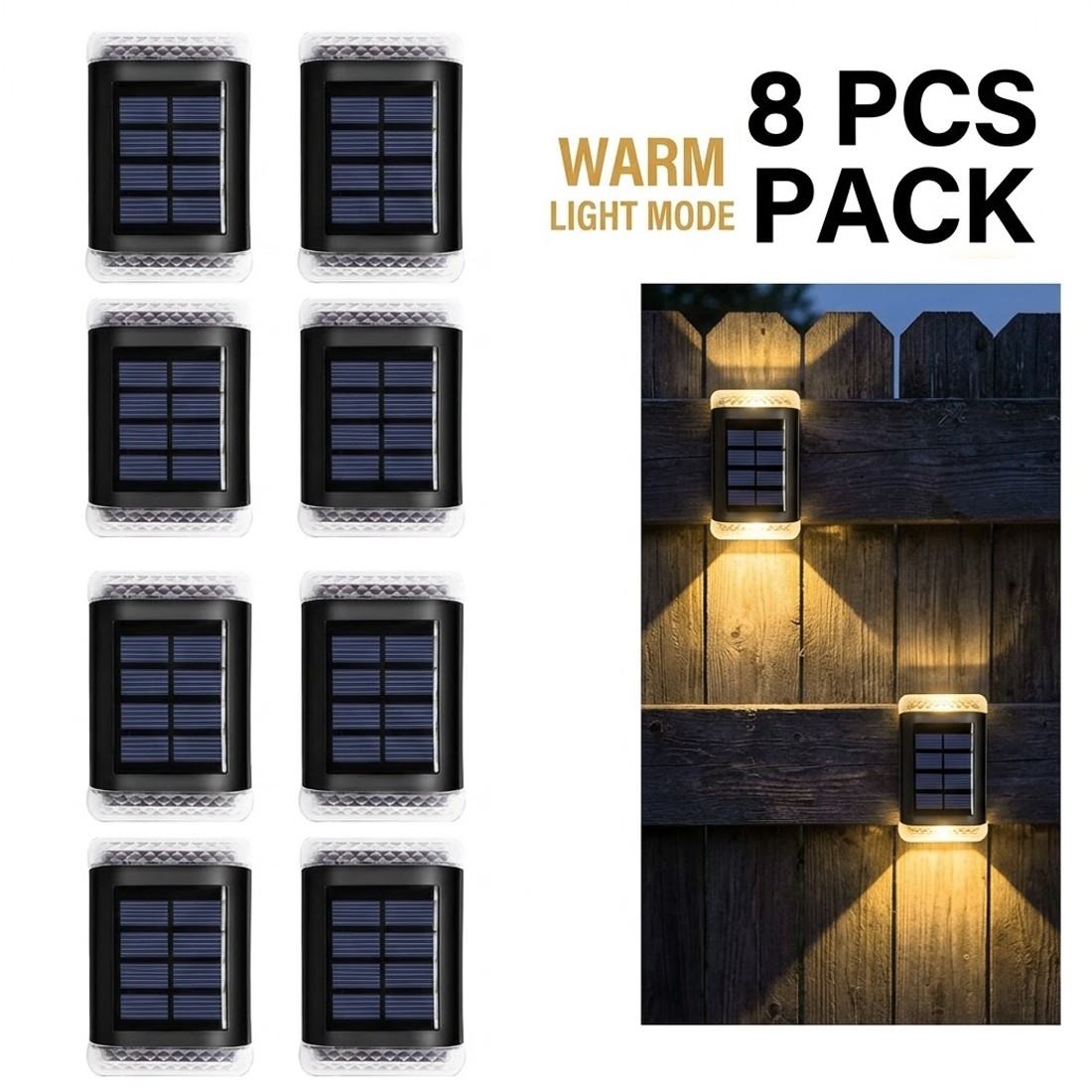 8Pack Super Bright Solar Powered Door Fence Wall Lights LED Outdoor Garden Lamp — image 2
