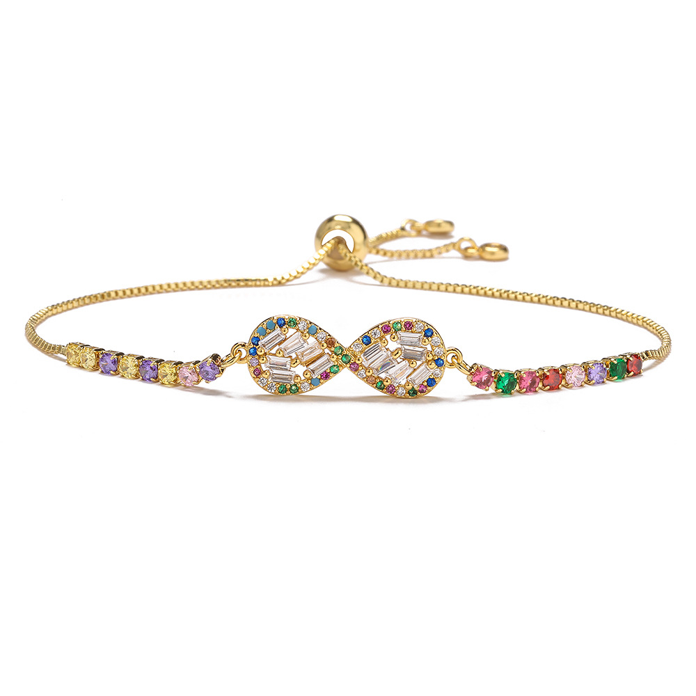 Title 6, Gold Zircon Fatima Hand Geometric Charm Bracelet