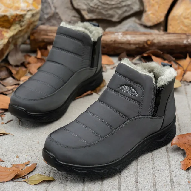 Winter Snow Boots WIth Side Zipper Casual Warm Plush Flat Shoes Women's Fleece Ankle Boot Grey - Shop at LoveMi