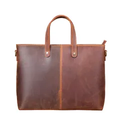 Simple Retro Leather Portable Briefcase Crazy Horse Leather Men's Shoulder Messenger Bag - Brown - View 1