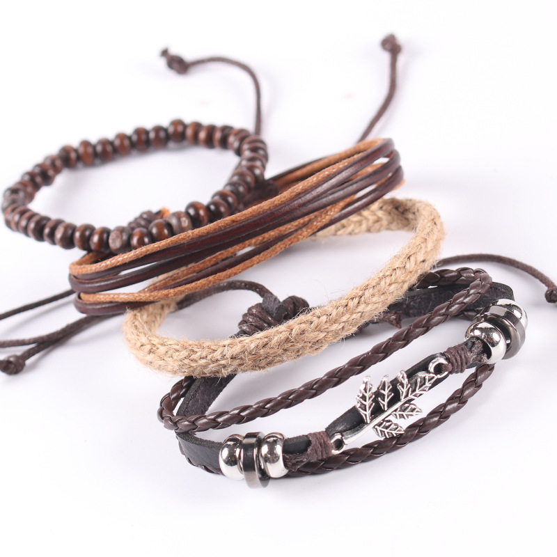 Title 4, Alloy Maple Leaf Leather Bracelet Multi-layer E...