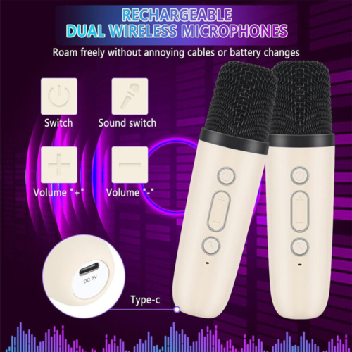 Portable Kids Mini Karaoke Machine Bluetooth Speaker With 2 Wireless Microphones For Boys Girls Home Party Birthday Gifts