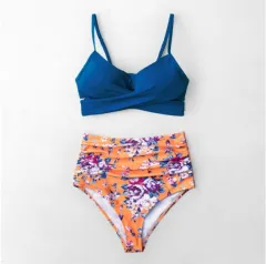 Ladies Heart Collar High Waist Two Piece Swimsuit - H-L - View 1