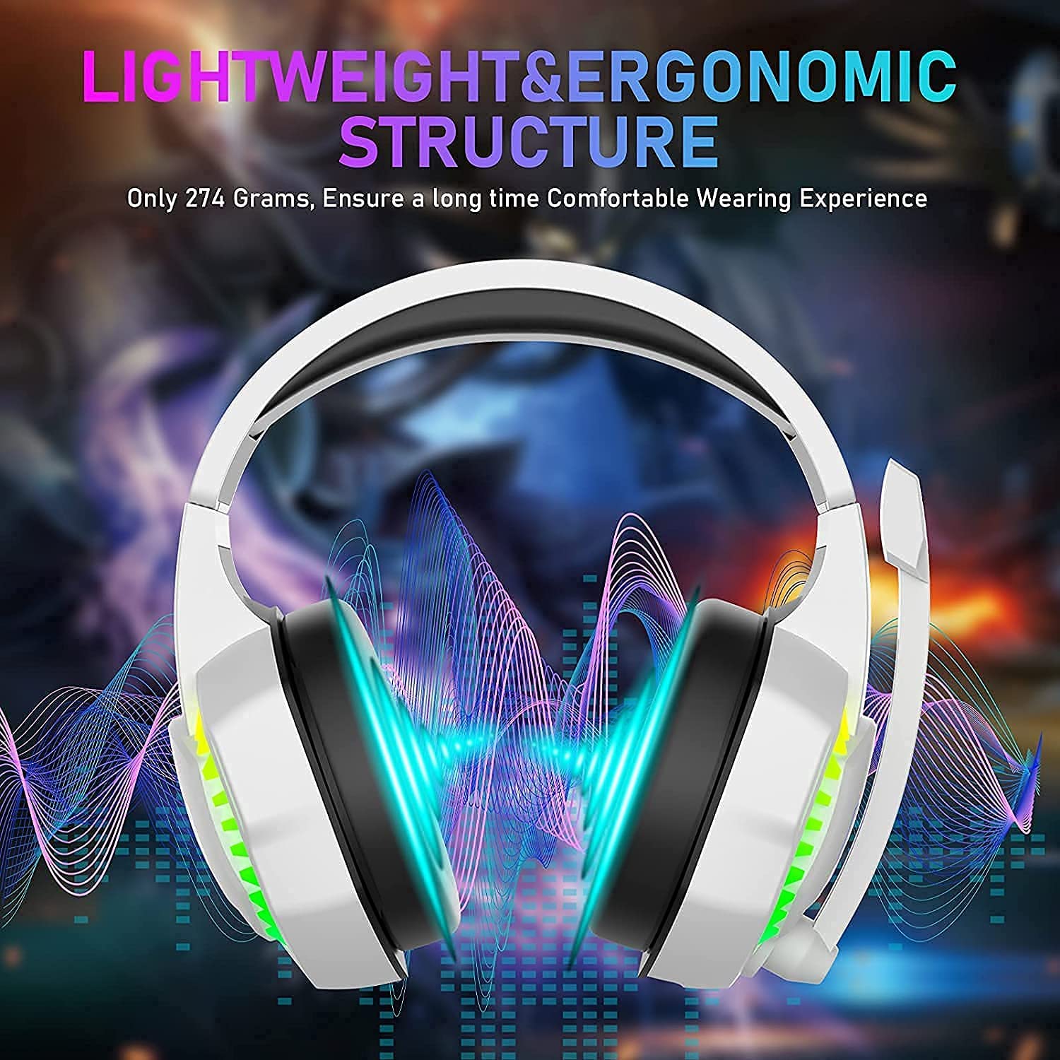 Wired Gaming Headset With Rainbow RGB Backlight Retractable Stereo Sound For PS4 White 2