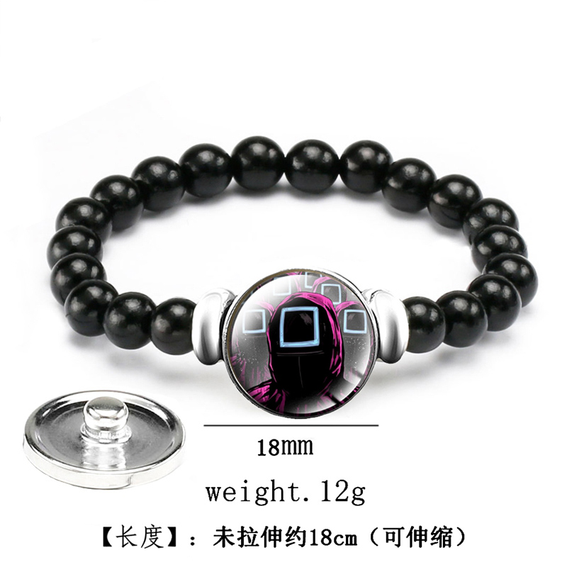 Trendy Squid Game Glass Dome Snap Button Bracelet Vintage Square Triangle Round Charms Black Beads Bracelets 