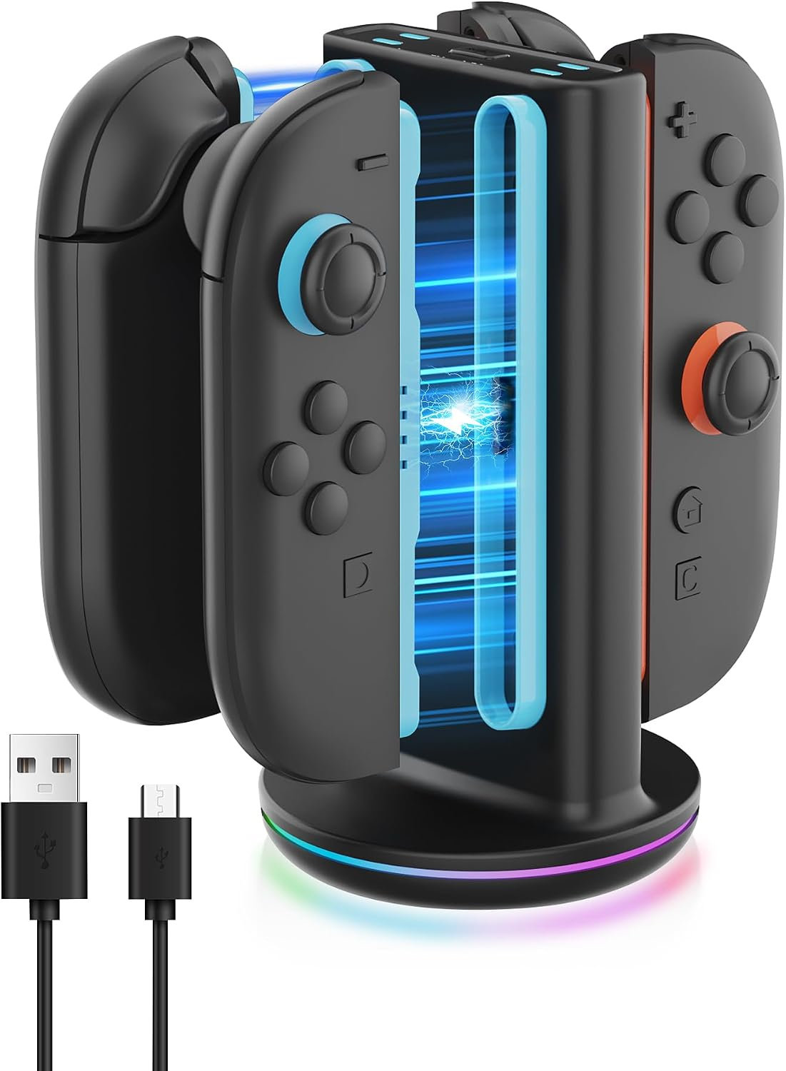 4 In 1 Charging Dock Dual-Direction Magnetic Fast Station With 9 RGB Light, Intelligent Protection For S Witch 2 Joy Con Controller Accessories, Black