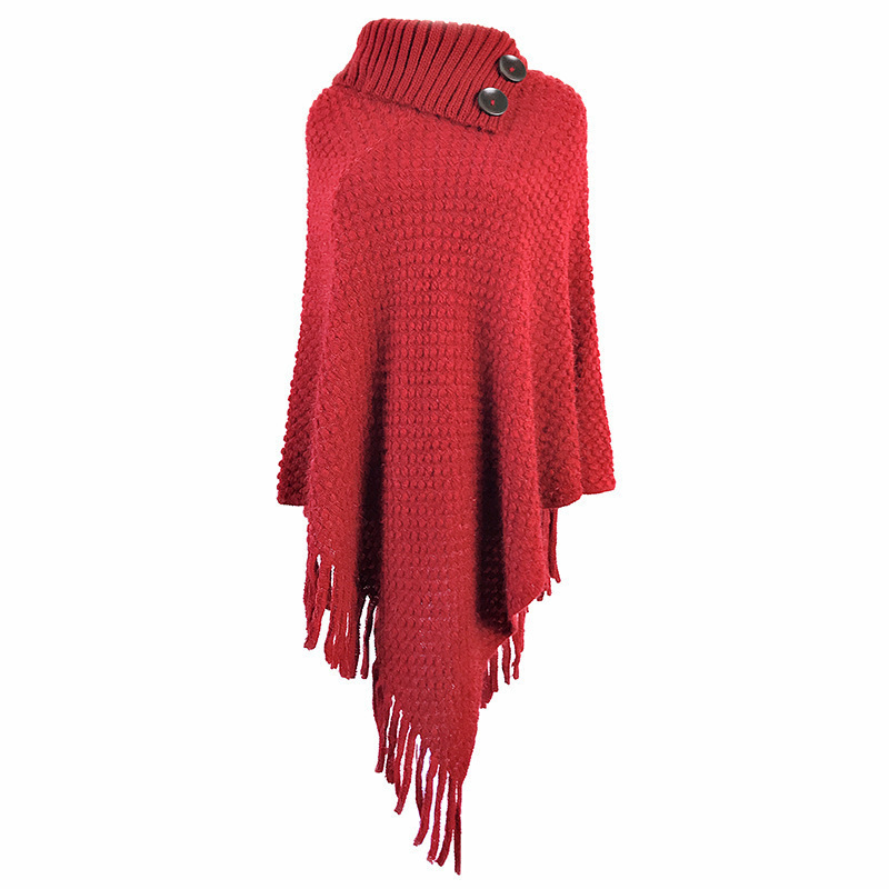 Title 5, Fringed cloak shawl button half collar solid co...