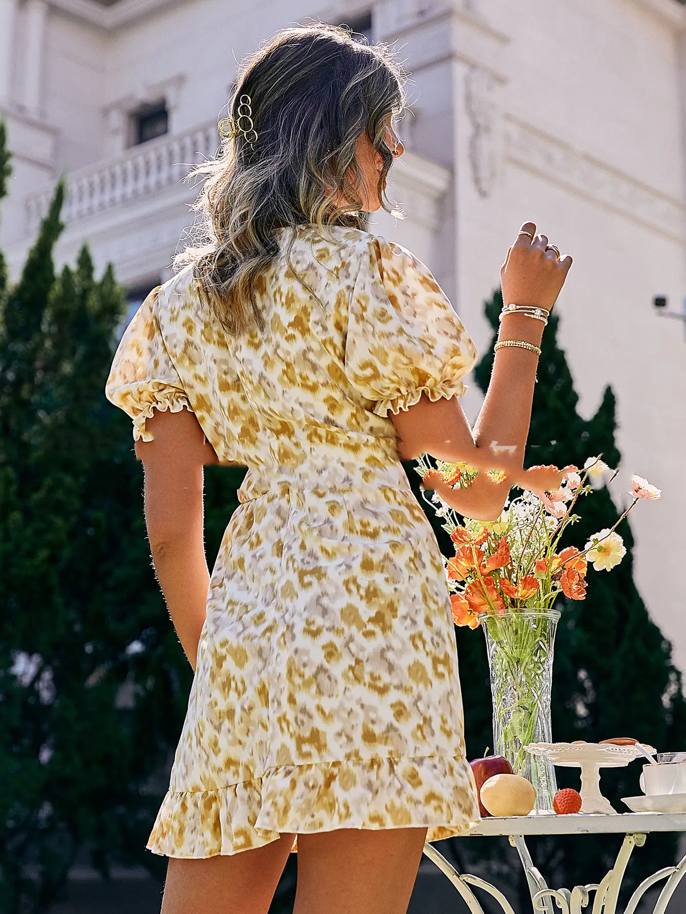 Yellow Temperament Commuter Ethnic Style Mid-waist Printed Dress