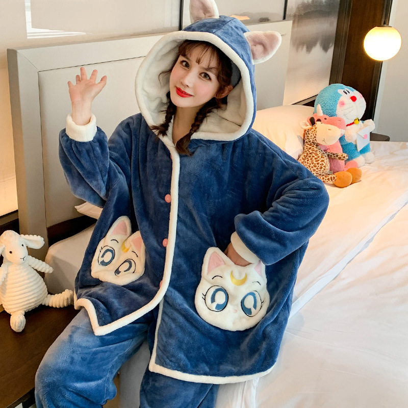 Title 4, Women Winter Cartoon Thick Flannel Home Pajamas