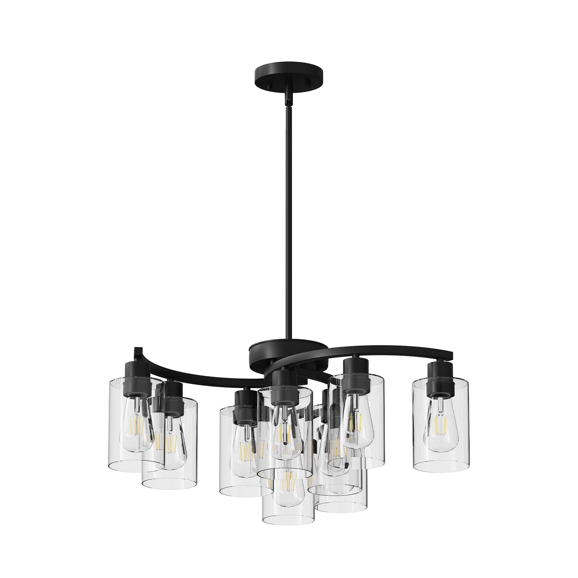 9-Light Black Modern Chandeliers For Dining Room, Adjustable Height Farmhouse Kitchen Island Lighting, Industrial Hanging Light Fixtures For Living Room Bedroom, Clear Glass Shade