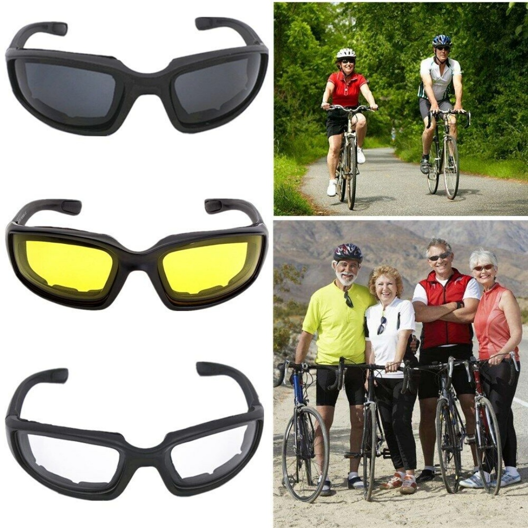 3 Pair Motorcycle Sports Biker Riding Glasses Padded Wind Resistant Sunglasses