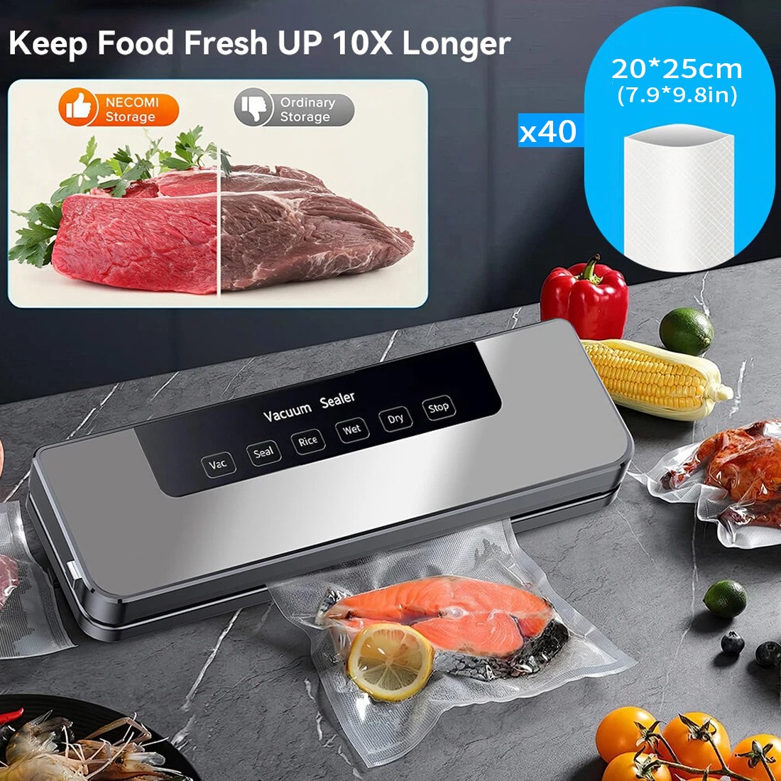 Electric Food Vacuum Sealer Automatic Dry Wet Sealing Packaging Machine 40 Bags — image 8