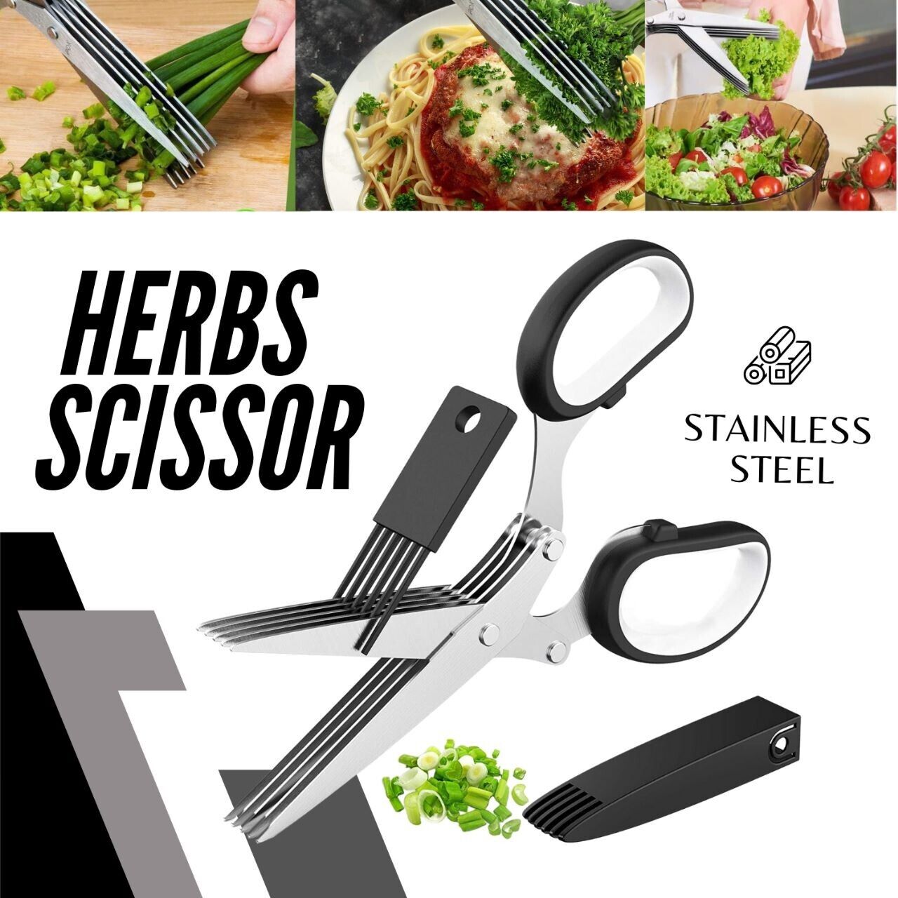 Multi-blade Stainless Steel Herb Scissors. we ship only inside the US, USPS First Class Package 2 Day Handling , 2-5 Day Shipping. Herb Cutter Scissors 5 Blade Scissors Kitchen Multipurpose Cutting Shear with 5 Stainless Steel Blades & Safety Cover & Clea