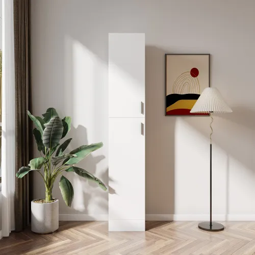 Freestanding Cabinet With Inadjustable Shelves And Two Doors For Kitchen, Dining Room, White