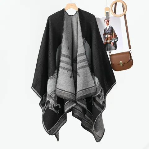 Women's Fashion Brand Thick Faux Cashmere Split Poncho Cape