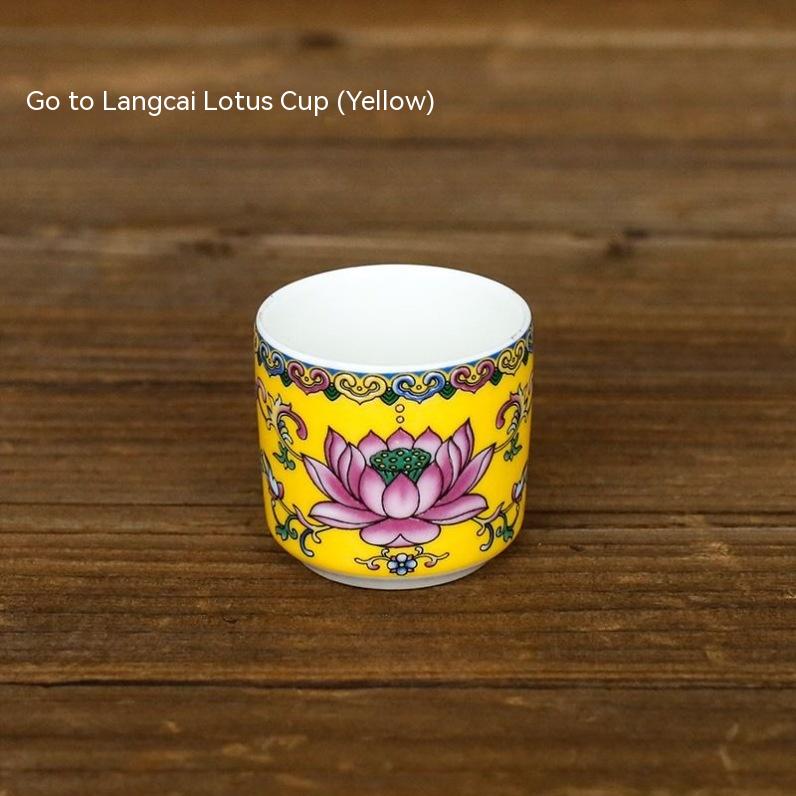 Yellow Enamel Lotus Small Cup