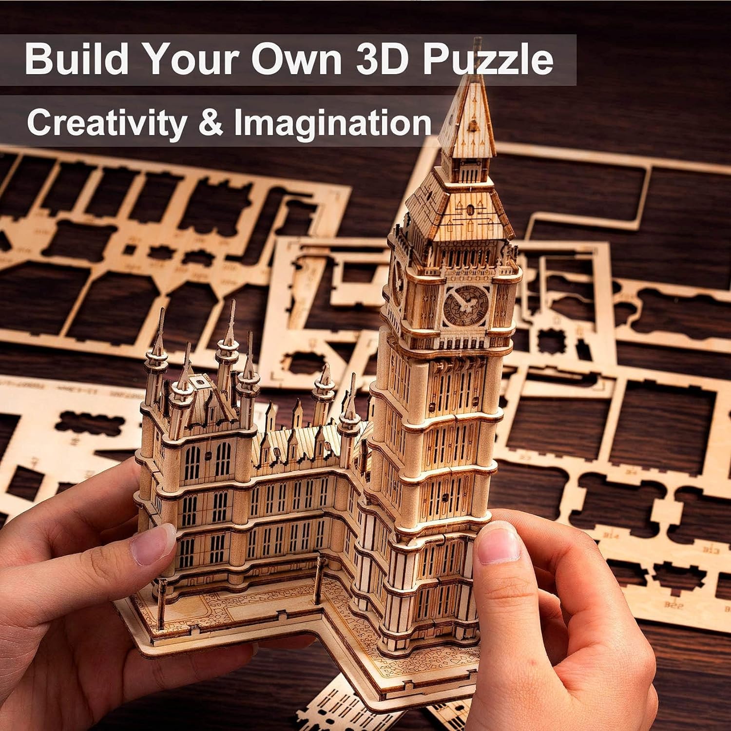 Rolife Big Ben 3D Wooden Puzzle - 220-piece London Architecture Model Set, DIY Collectible Building Toy For Teens And Adults, Unique Desktop Decoration