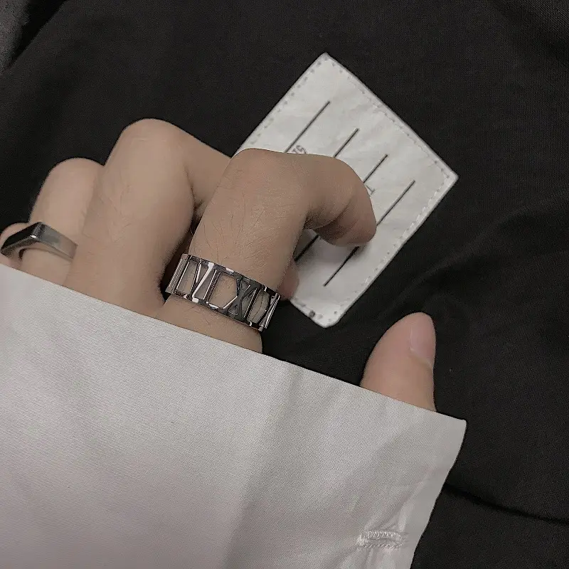 Hollow Out Roman Titanium Steel Ring