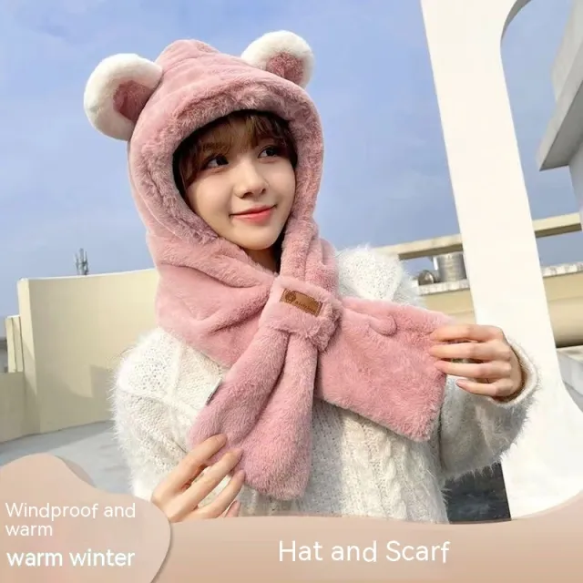 Women's Winter Plush Hat Scarf Thickened Warm Pink - Shop at LoveMi