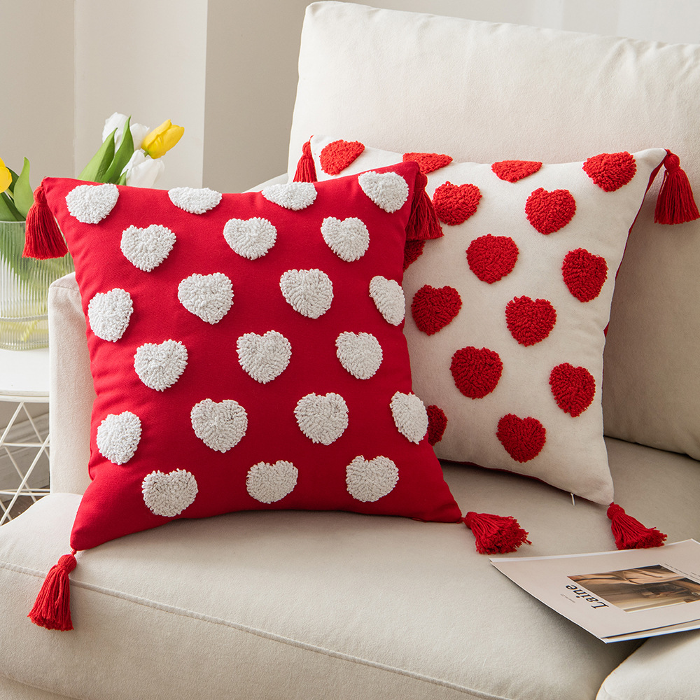 Cotton Embroidered Love Pillow Cover — image 1