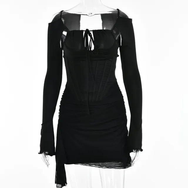 Irregular Tunic Waist Slim Dress Suspenders In Summer Black - Shop at LoveMi