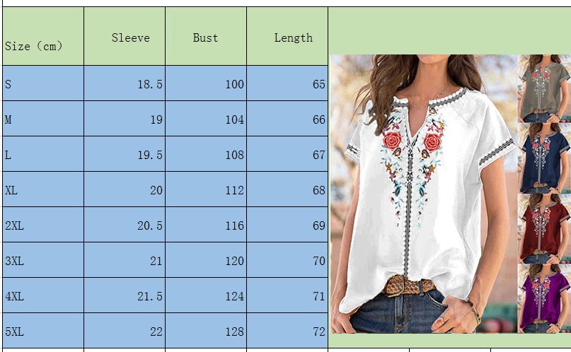 Summer New Ethnic Print Short Sleeve T-shirt Top Women