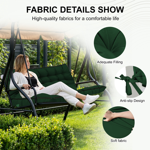 Outdoor Swing Cushions 55 Inch,Waterproof 4in Thick Porch Swing Cushion Replacement With Backrest And Ties,Comfortable 2-3 Seat Pation Swing Pad For Backyard,Garden,Lawn,Outdoor Furniture Dark Green — foto 5