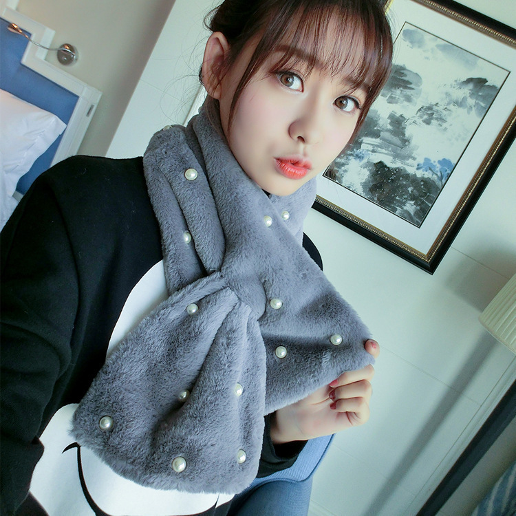 Thick And Warm Long Rex Rabbit Fur Solid Scarf In Winter