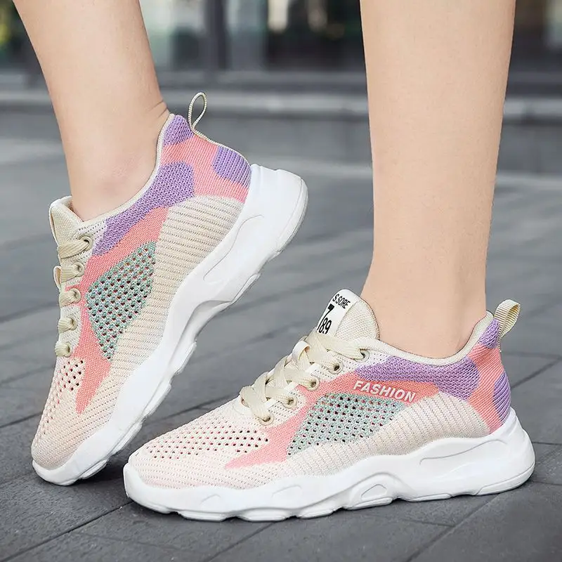 Casual Colorblock Lace-up Sneakers Women Versatile Breathable
