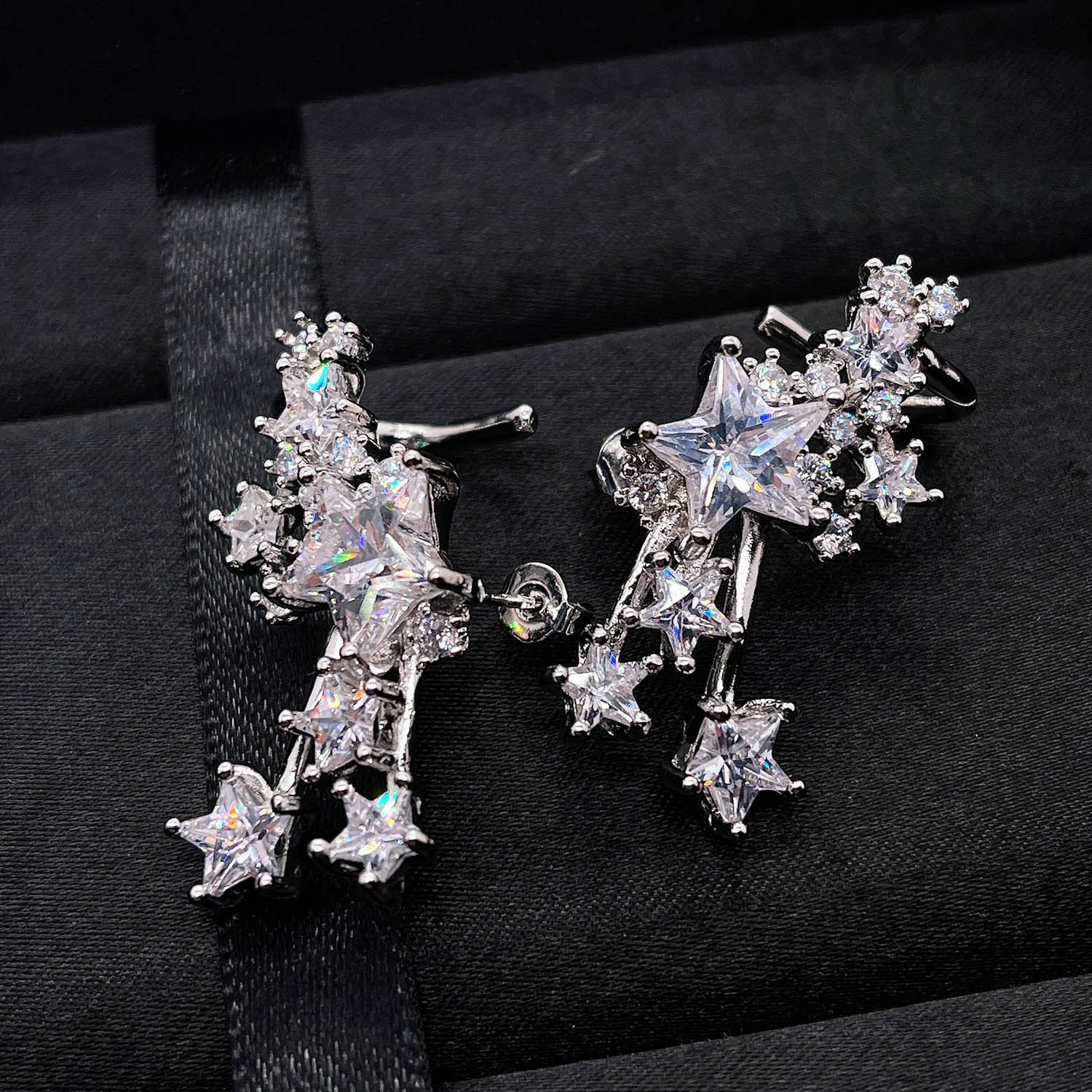 Title 5, Bright Pentagram Fashion Earrings with Zircon, ...