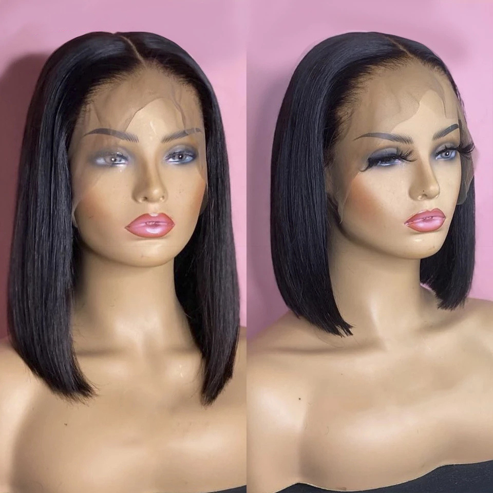 European And American Small Lace Wig Foreign Trade Ladies Middle Point Bobo Short Straight Hair Natural Black Wave Bob Fashion Inner Buckle Hair Se... 16Inch - Shop at LoveMi