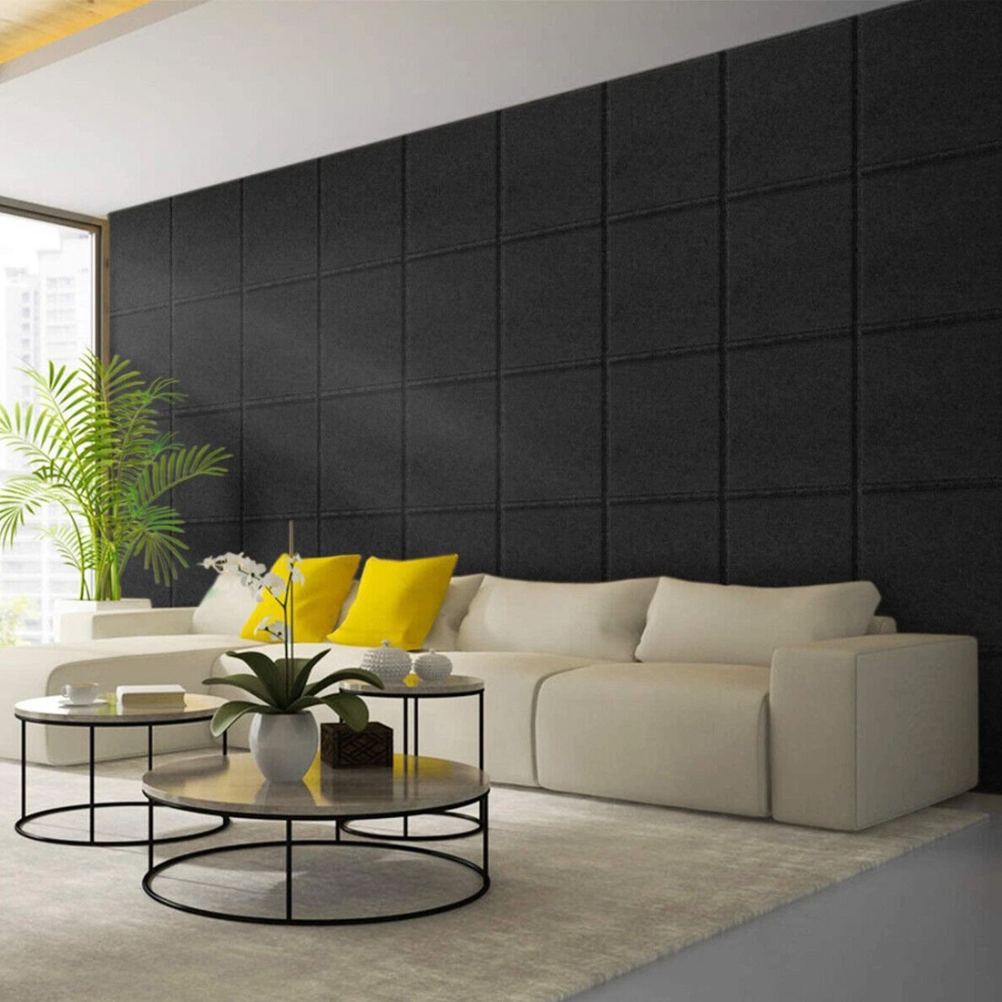 Acoustic Wall Panel Tiles Studio Sound Proofing Insulation Self Adhesive---Black-12PCS