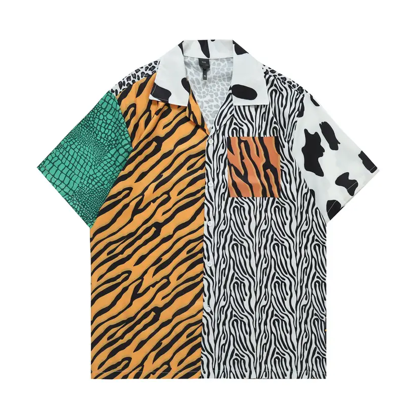 European And American Casual Animal Print Patchwork Shirt